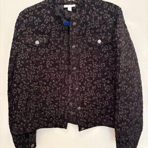 CHARTER CLUB PETITES black poly rayon blend woven jacket w/floral pattern sz P/L